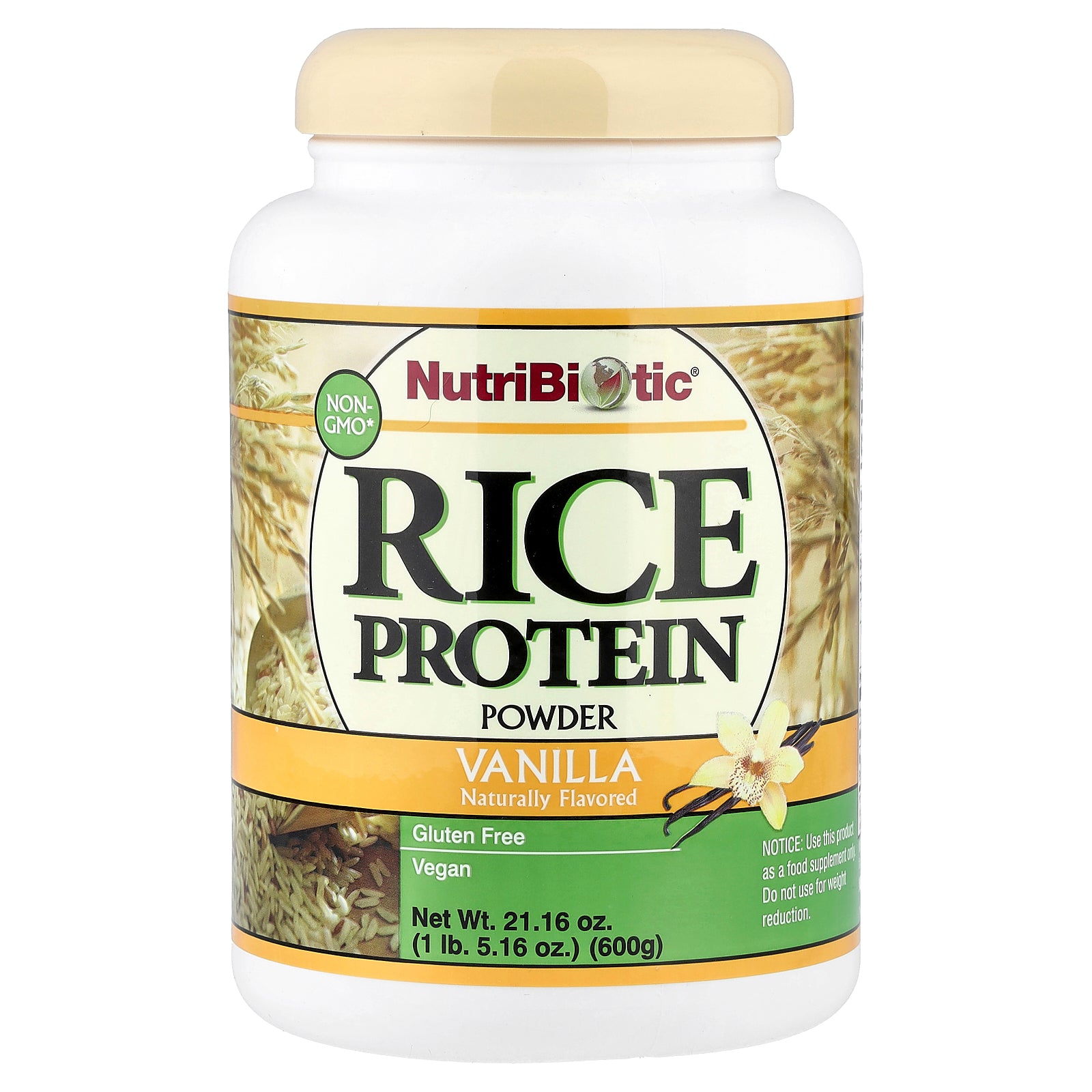 NutriBiotic, Raw Rice Protein, Vanilla, 1 lb 5.16 oz (600 g)