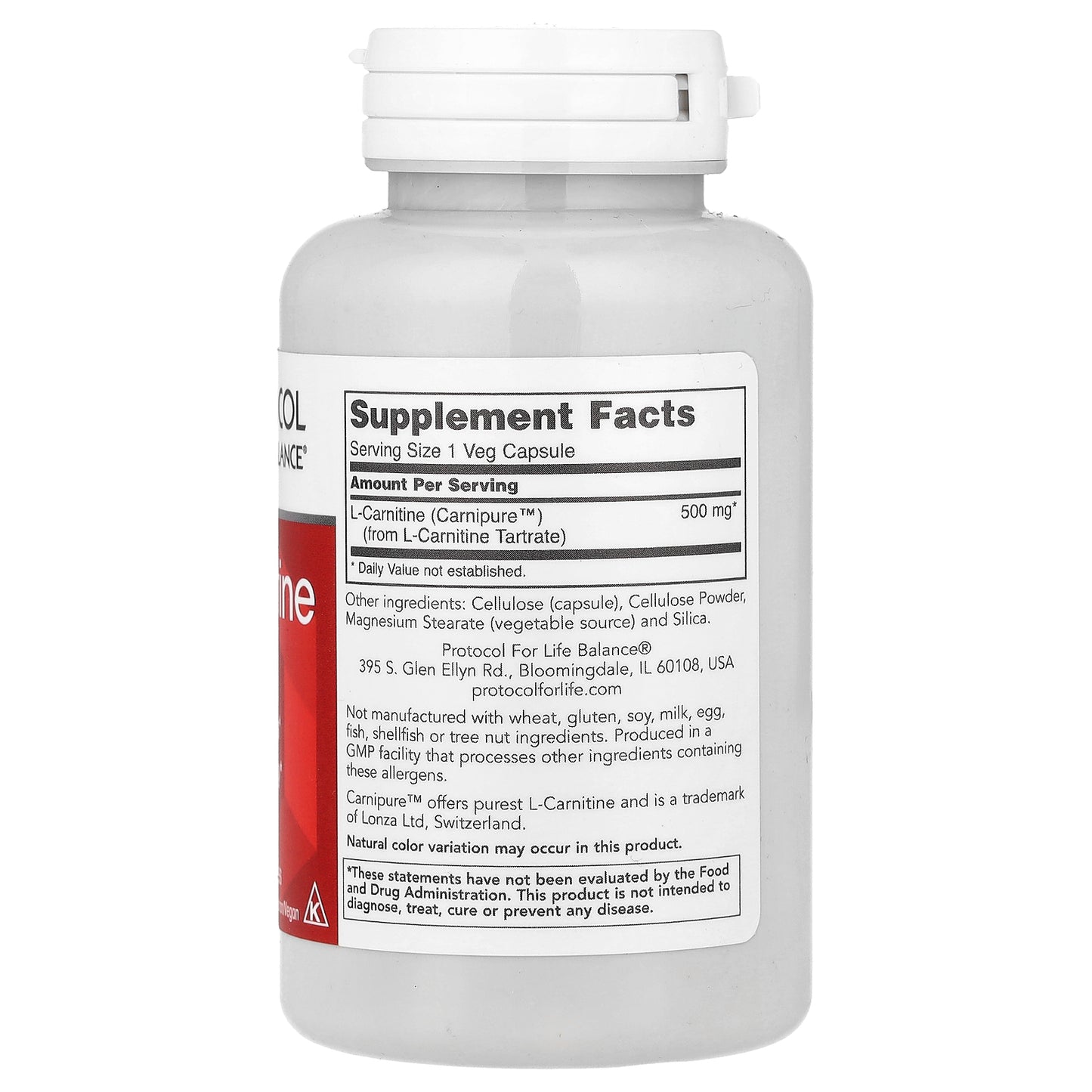 Protocol for Life Balance, L-Carnitine, 500 mg, 60 Veg Capsules
