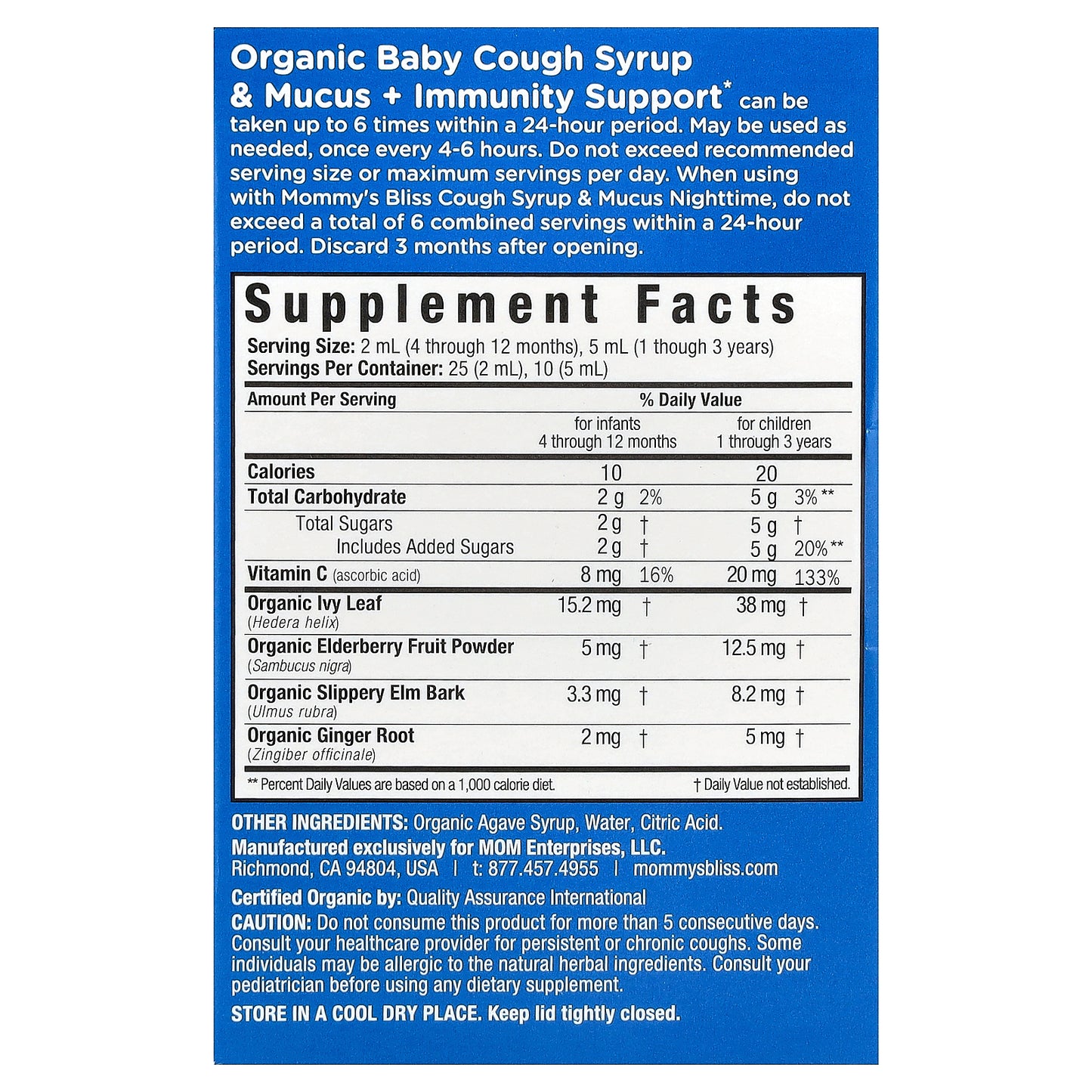 Mommy's Bliss, Baby Organic Cough Syrup & Mucus, Day/Night Pack, Age 4 Months+, 2 Pack, 1.67 fl oz (50 ml) Each
