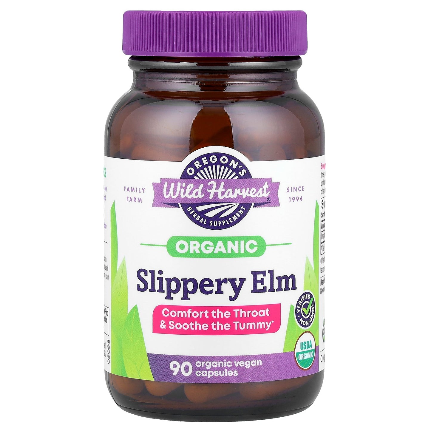 Oregon's Wild Harvest, Organic Slippery Elm, 90 Organic Vegan Capsules (400 mg per Capsule)