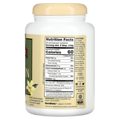 NutriBiotic, Raw Organic Rice Protein, Vanilla, 1 lb (600 g)