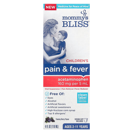 Mommy's Bliss, Children's Pain & Fever, Ages 2-11 Years, Yummy Berry, 160 mg , 4 fl oz (118 ml)