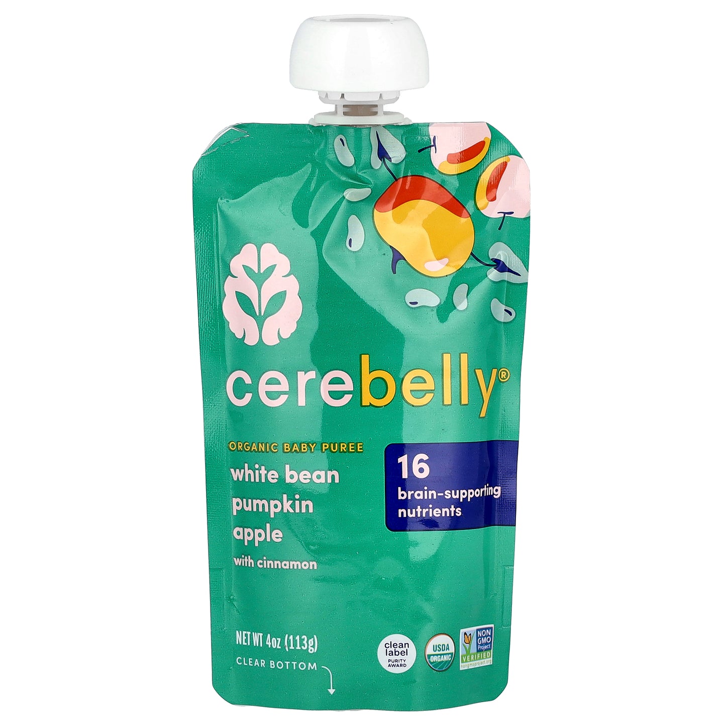 Cerebelly, Organic Baby Puree, White Bean, Pumpkin, Apple with Cinnamon, 6 Pouches, 4 oz (113 g) Each