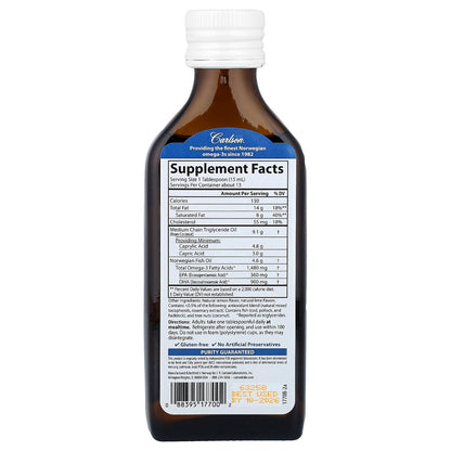 Carlson, MCT & Omega-3, Natural Lemon Lime,  6.7 fl oz (200 ml)