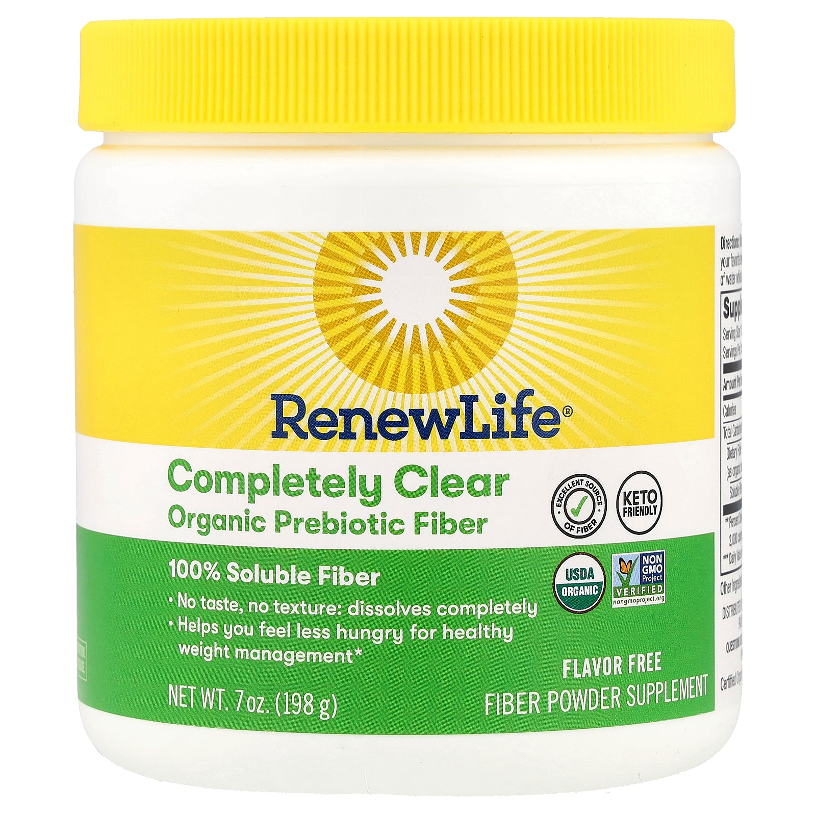Renew Life, Completely Clear Organic Prebiotic Fiber, Unflavored , 7 oz (198 g)