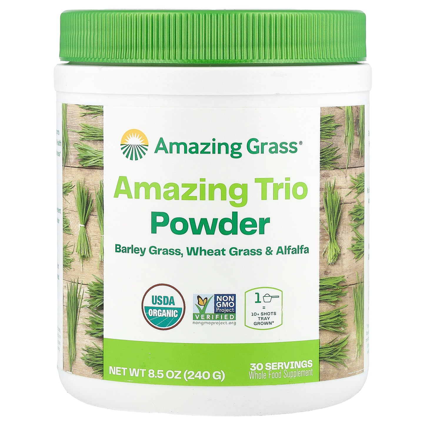 Amazing Grass, Amazing Trio Powder, Barley Grass, Wheat Grass & Alfalfa, 8.5 oz (240 g)