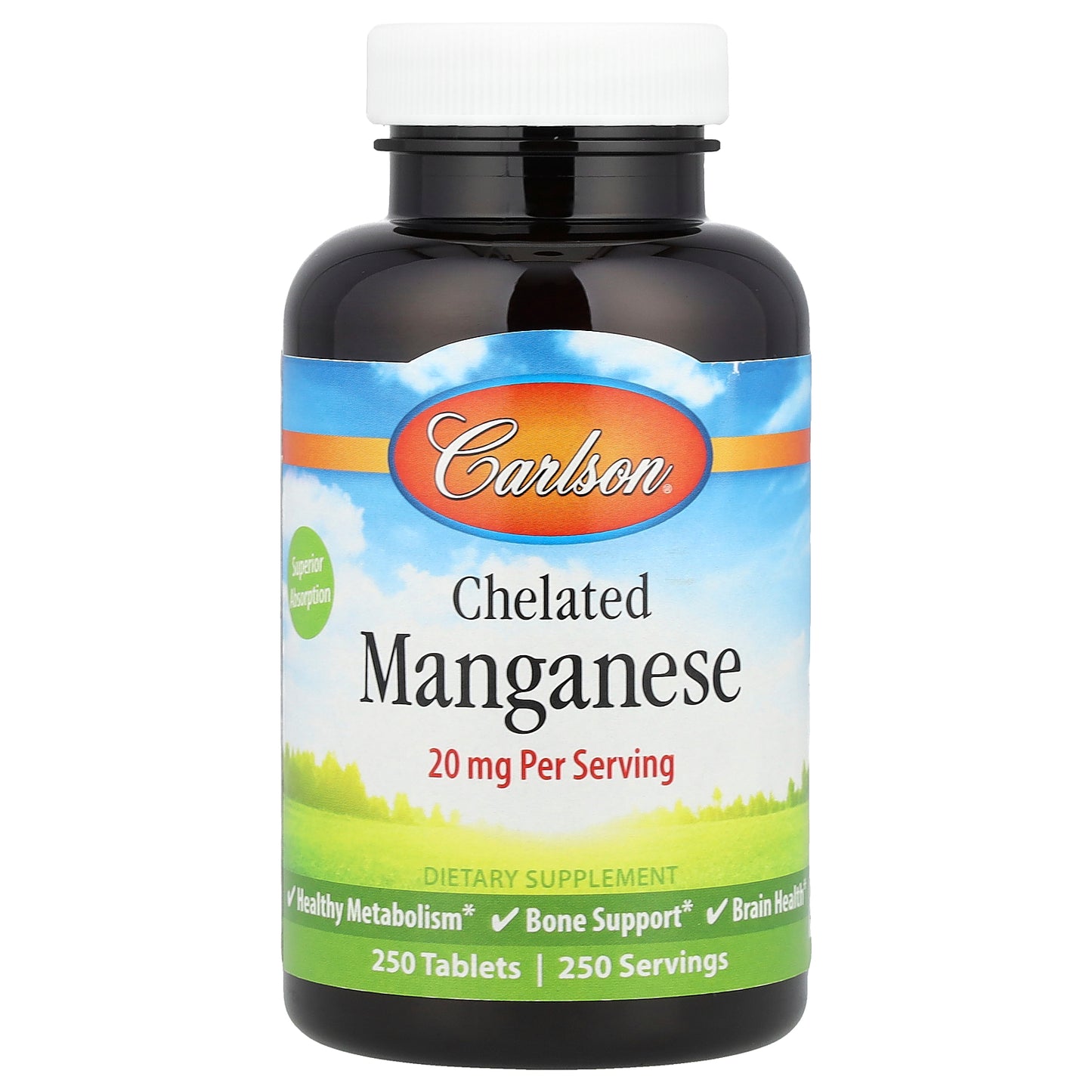 Carlson, Chelated Manganese, 20 mg, 250 Tablets