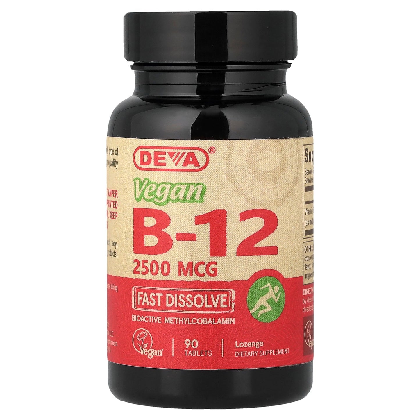 Deva, Vegan B-12, Fast-Dissolve, 2,500 mcg, 90 Tablets