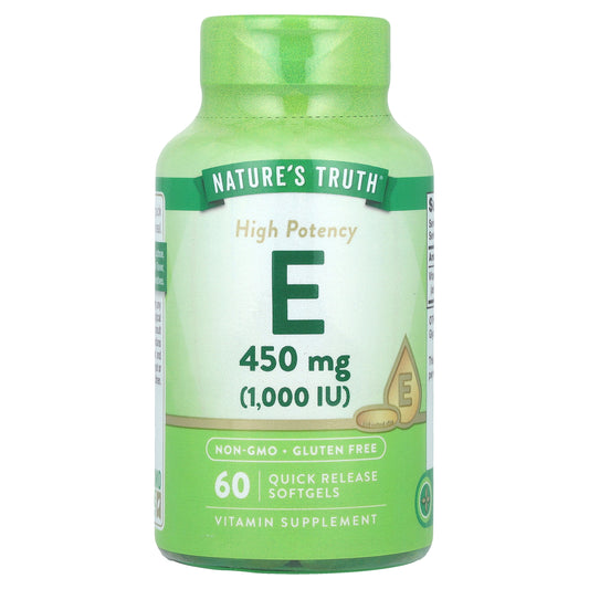 Nature's Truth, Vitamin E, High Potency, 450 mg (1,000 IU), 60 Quick Release Softgels