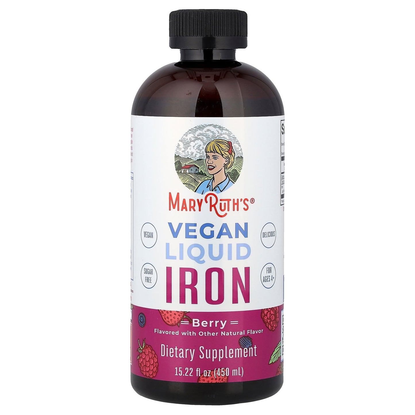 MaryRuth's, Vegan Liquid Iron, For Ages 4+, Berry, 15.22 fl oz (450 ml)