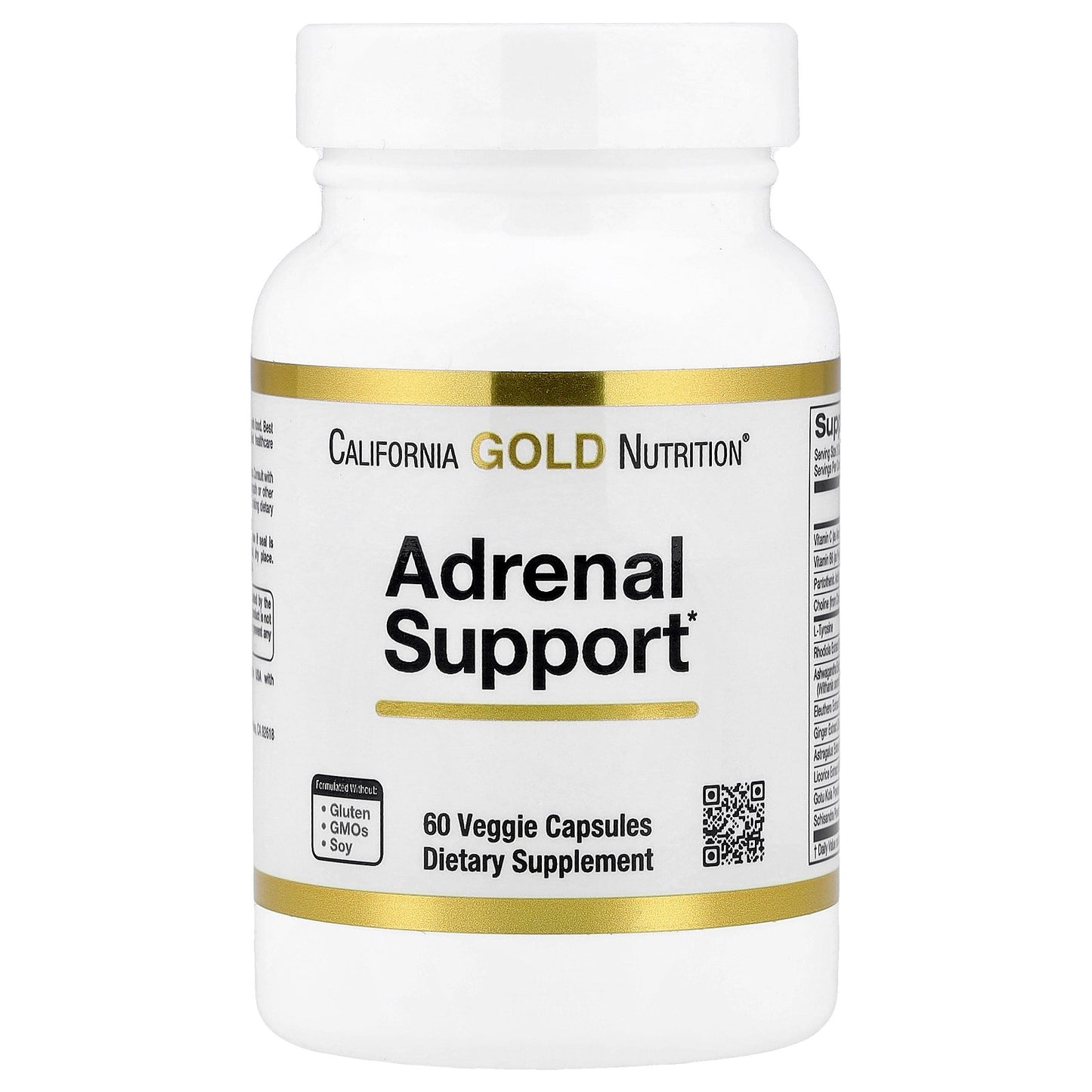 California Gold Nutrition, Adrenal Support with L-Tyrosine, Rhodiola Extract, Ashwagandha Extract, and Eleuthero Extract, 60 Veggie Capsules