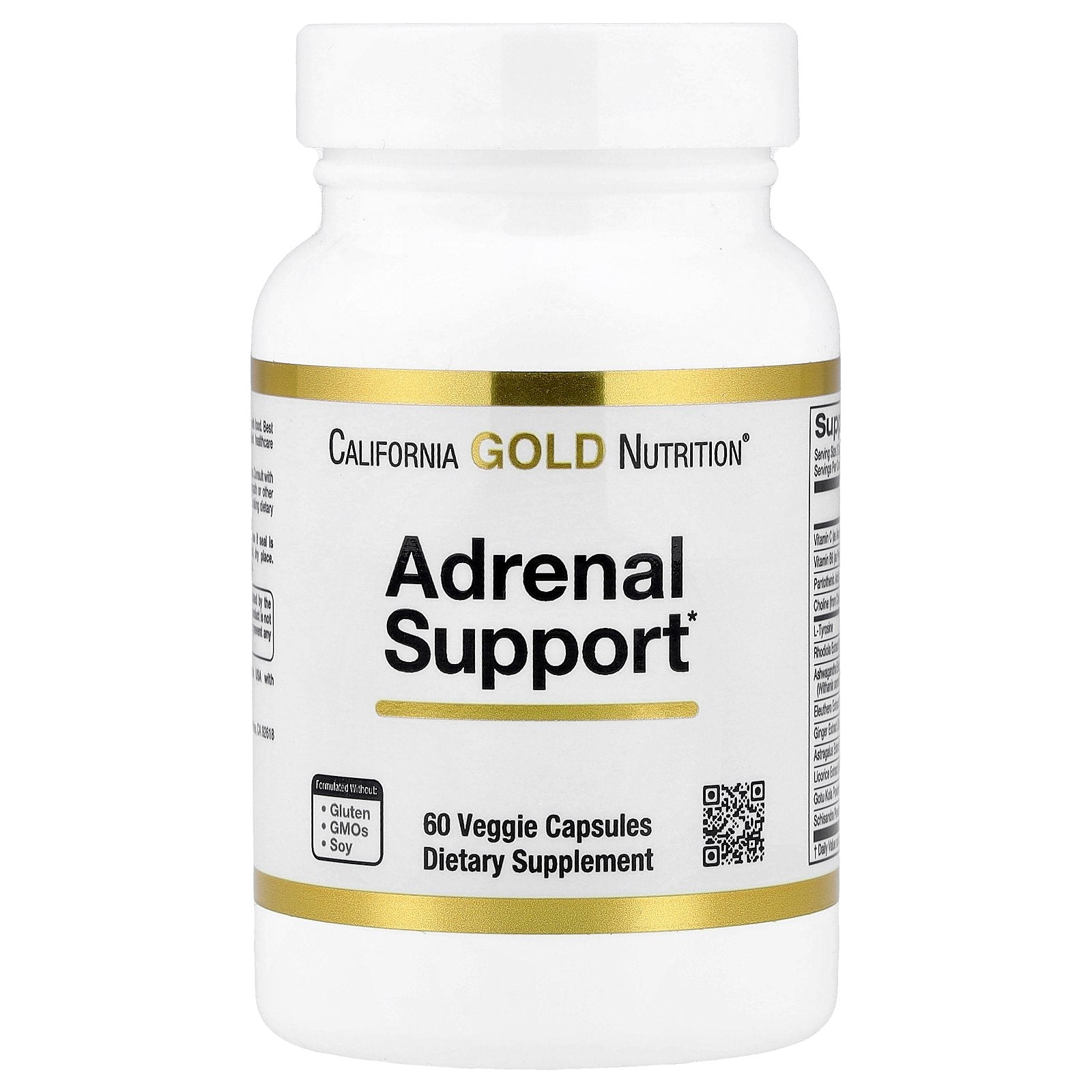 California Gold Nutrition, Adrenal Support with L-Tyrosine, Rhodiola Extract, Ashwagandha Extract, and Eleuthero Extract, 60 Veggie Capsules
