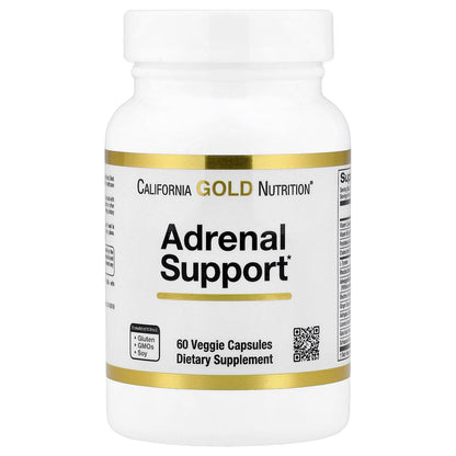 California Gold Nutrition, Adrenal Support with L-Tyrosine, Rhodiola Extract, Ashwagandha Extract, and Eleuthero Extract, 60 Veggie Capsules