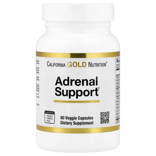 California Gold Nutrition, Adrenal Support with L-Tyrosine, Rhodiola Extract, Ashwagandha Extract, and Eleuthero Extract, 60 Veggie Capsules