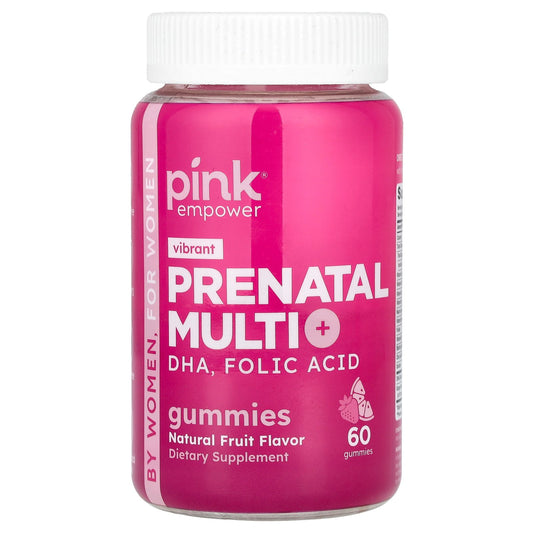 Pink, Prenatal Multi Gummies + DHA, Folic Acid, Natural Fruit, 60 Gummies