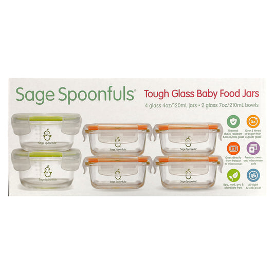 Sage Spoonfuls, Tough Glass Baby Food Jars, Combo Pack, 6 Pack