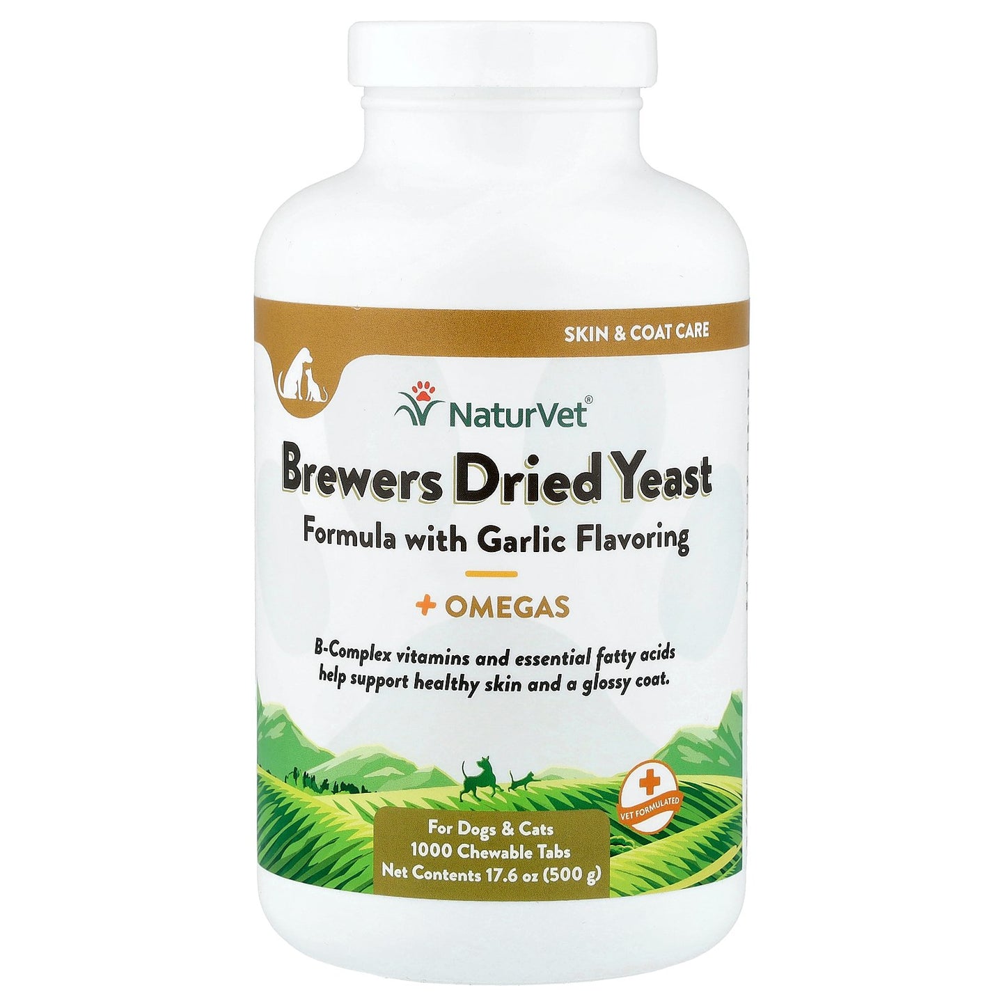 NaturVet, Brewers Dried Yeast + Omegas, For Dogs and Cats, 1,000 Chewable Tabs, 17.6 oz (500 g)