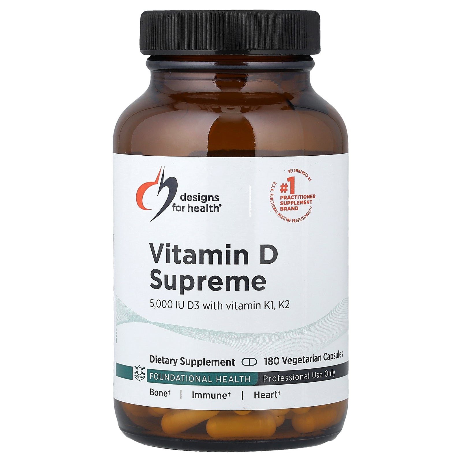 Designs For Health, Vitamin D Supreme with Vitamin K1, K2, 180 Vegetarian Capsules