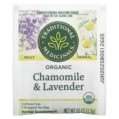 Traditional Medicinals, Organic Chamomile & Lavender, Caffeine Free, 16 Wrapped Tea Bags, 0.85 oz (24 g)