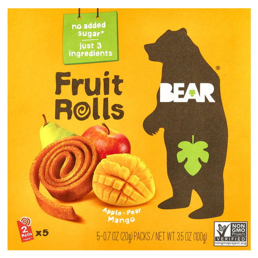 Bear, Fruit Rolls, Apple-Pear Mango, 5 Packs, 0.7 oz (20 g) Each