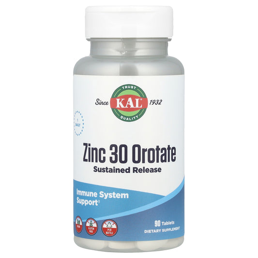 KAL, Zinc 30 Orotate, Sustained Release, 30 mg , 90 Tablets