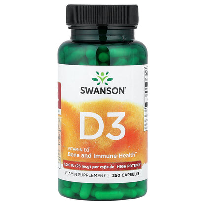 Swanson, Vitamin D3, High Potency, 25 mcg (1,000 IU), 250 Capsules