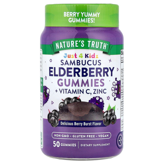 Nature's Truth, Just 4 Kidz, Sambucus Elderberry Gummies + Vitamin C, Zinc, Delicious Berry Burst, 50 Gummies
