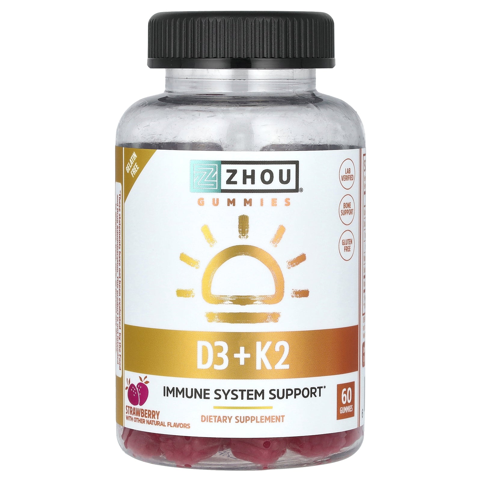 Zhou Nutrition, D3 + K2 Gummies, Strawberry, 60 Gummies