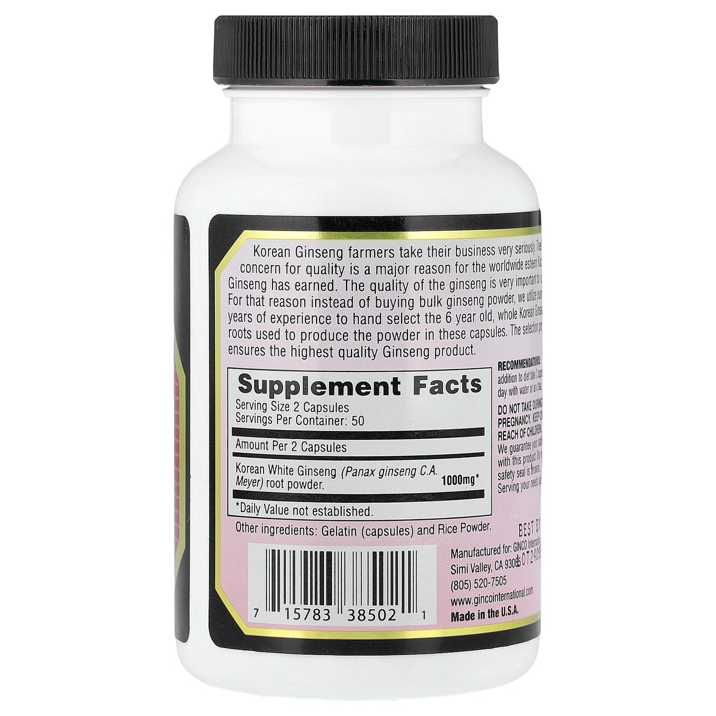 Imperial Elixir, Korean White Ginseng, 100 Capsules (500 mg per Capsule)