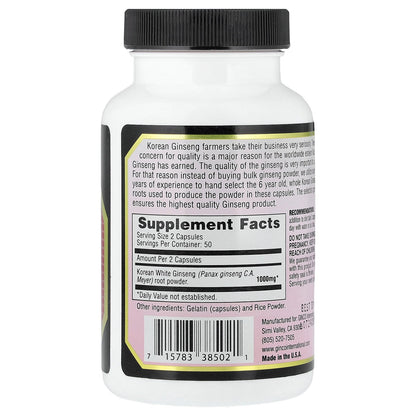 Imperial Elixir, Korean White Ginseng, 100 Capsules (500 mg per Capsule)