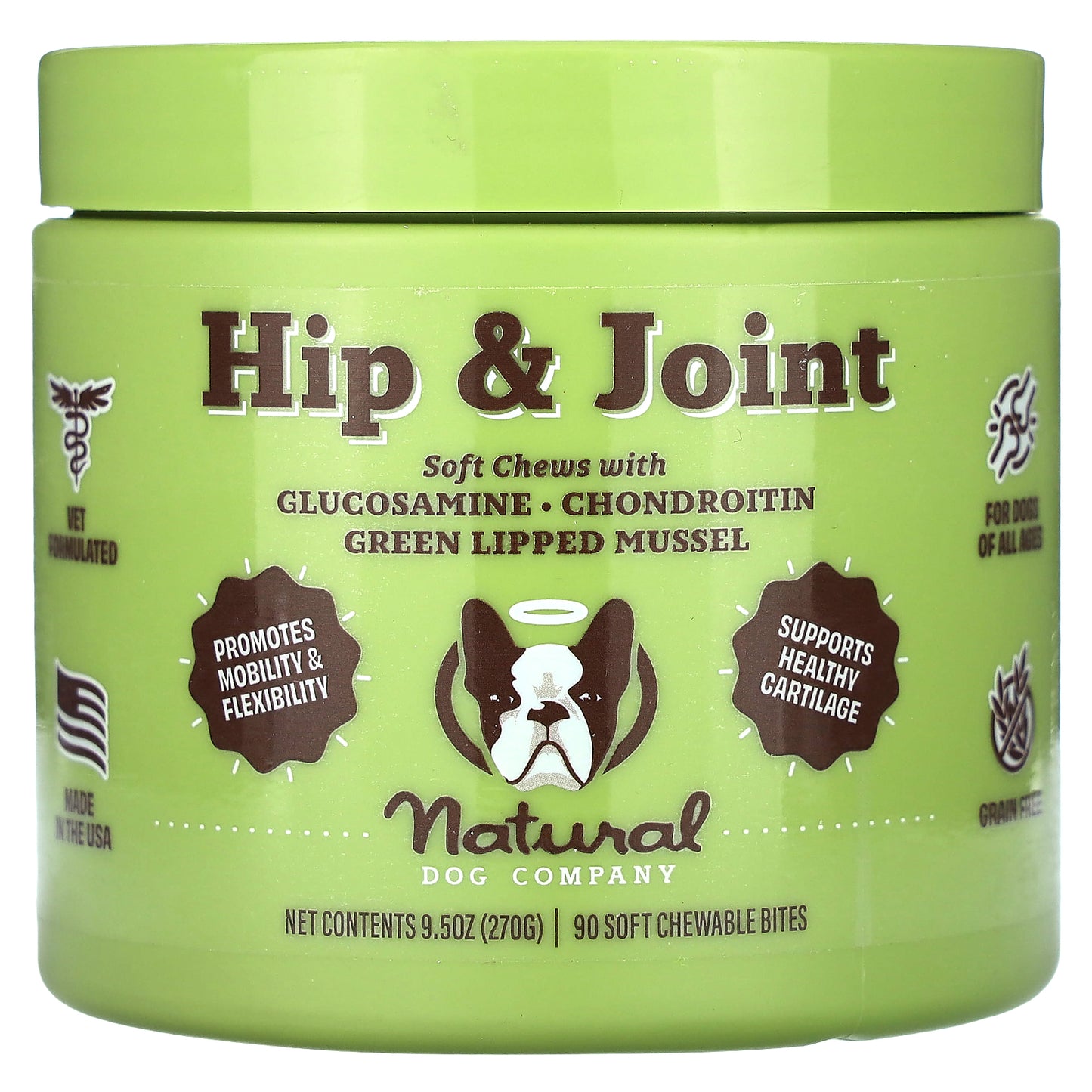 Natural Dog Company, Hip & Joint, For Dogs, All Ages, 90 Soft Chewable Bites, 9.5 oz (270 g)