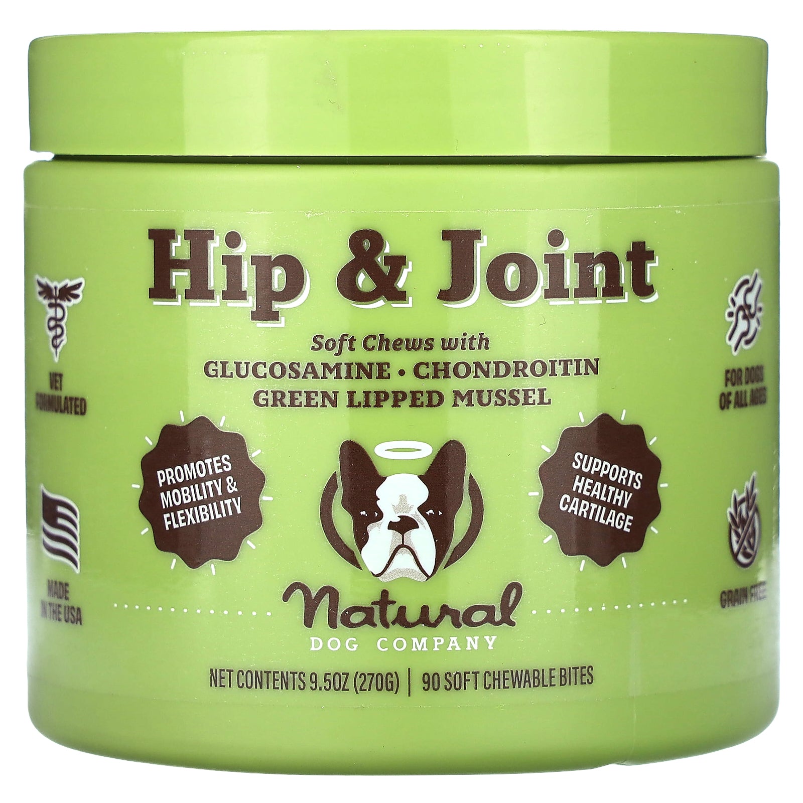 Natural Dog Company, Hip & Joint, For Dogs, All Ages, 90 Soft Chewable Bites, 9.5 oz (270 g)