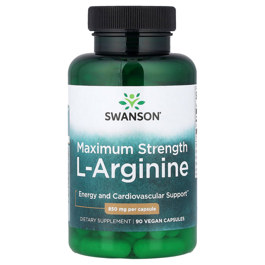 Swanson, L-Arginine, Maximum Strength, 850 mg, 90 Vegan Capsules