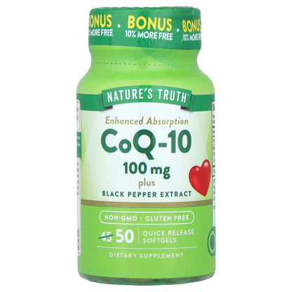 Nature's Truth, CoQ-10 Plus Black Pepper Extract, Enhanced Absorption, 100 mg, 50 Quick Release Softgels