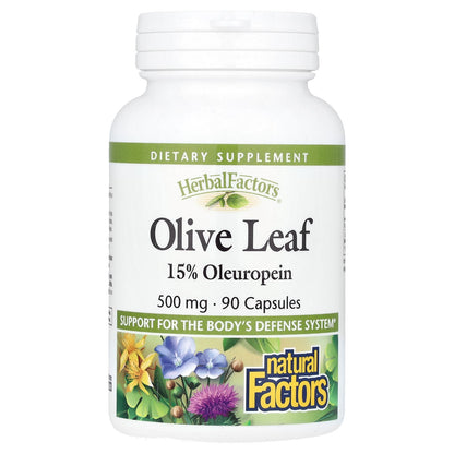 Natural Factors, HerbalFactors®, Olive Leaf, 500 mg, 90 Capsules
