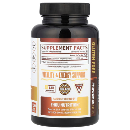 Zhou Nutrition, Maca Root, 1,000 mg, 120 Veggie Capsules (500 mg per Capsule)