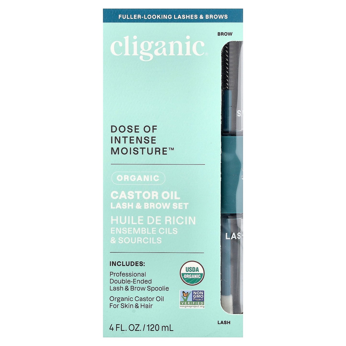 Cliganic, Dose of Intense Moisture™, Organic Castor Oil, Lash & Brow Set, 4 fl oz (120 ml)