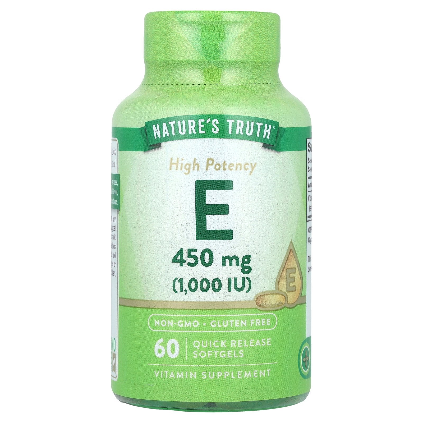 Nature's Truth, Vitamin E, High Potency, 450 mg (1,000 IU), 60 Quick Release Softgels