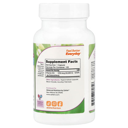 Zahler, Vitamin D3, 1,250 mcg (50,000 IU), 120 Capsules