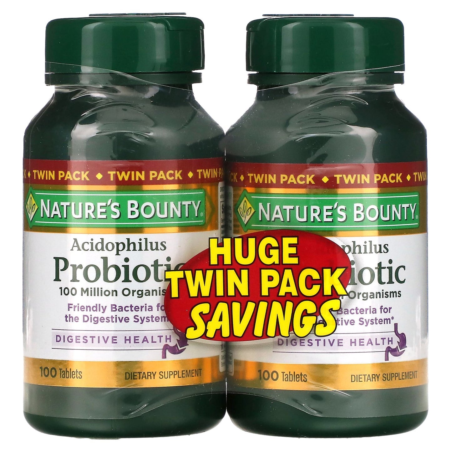 Nature's Bounty, Acidophilus Probiotic, Twin Pack, 100 Tablets Each (0.5 mg per Tablet)