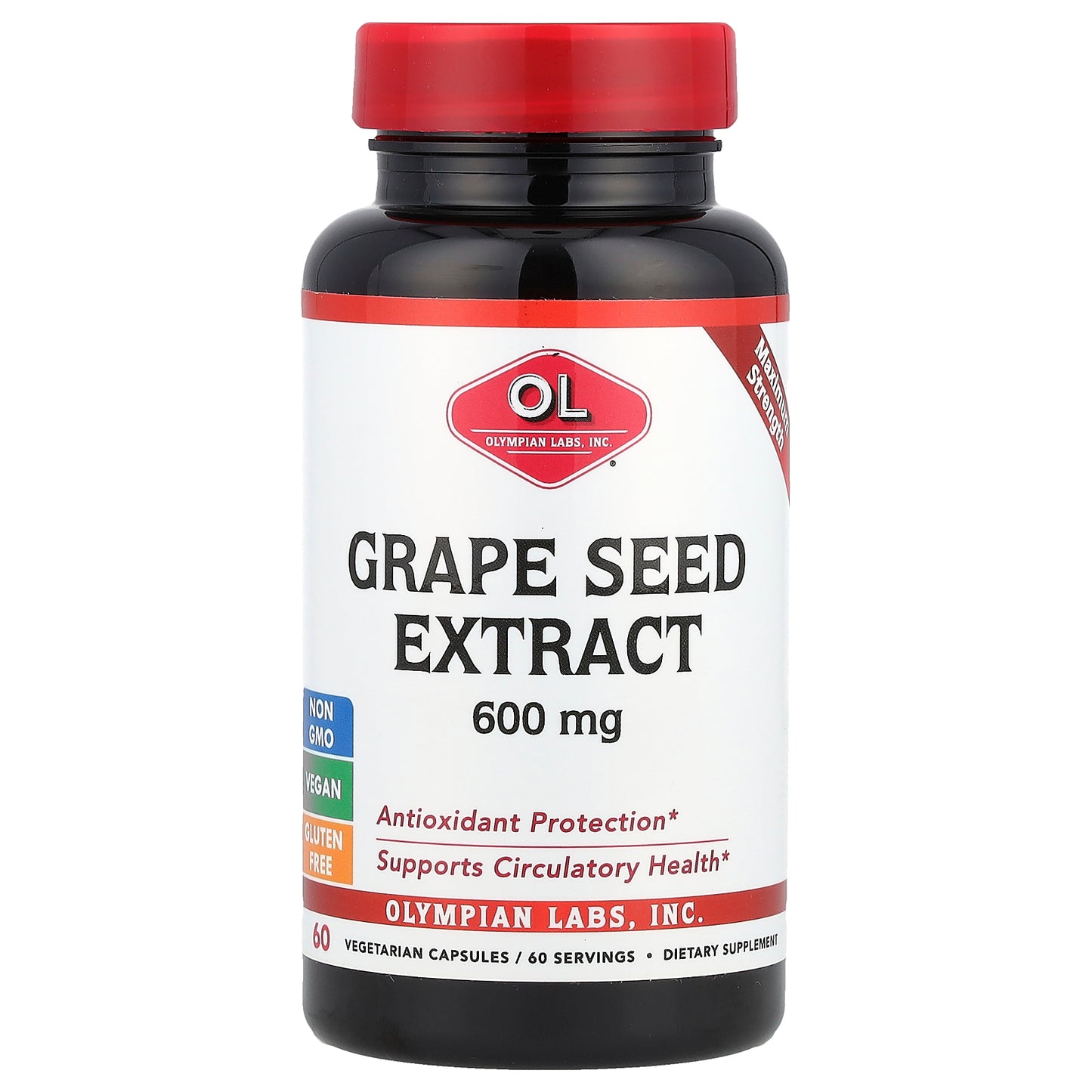 Olympian Labs, Grape Seed Extract, Maximum Strength, 600 mg, 60 Vegetarian Capsules