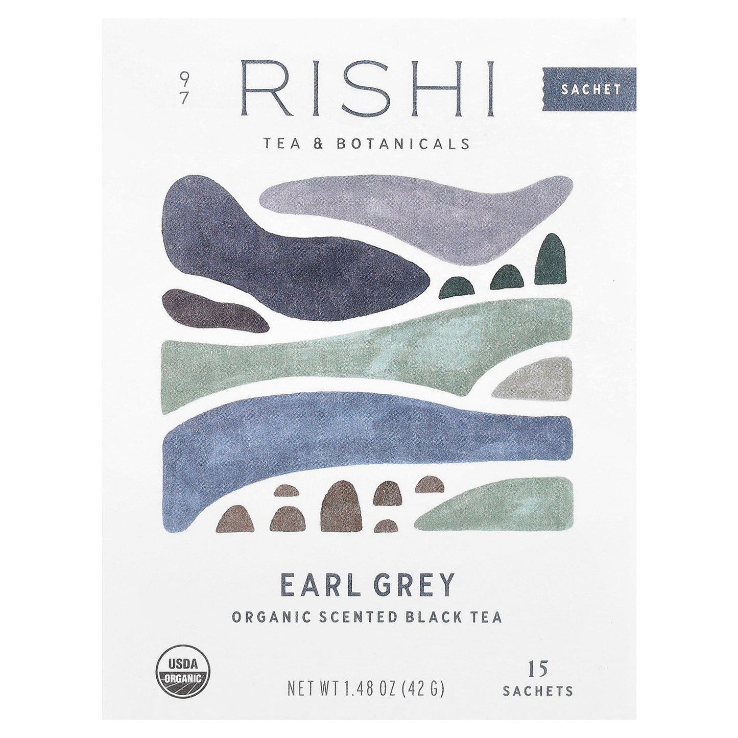 Rishi Tea, Organic Scented Black Tea, Earl Grey, 15 Sachets, 1.48 oz (42 g)