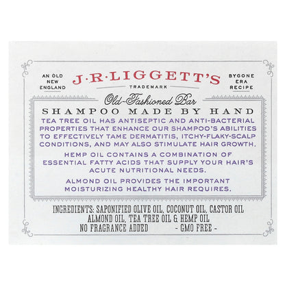 J.R. Liggett's, Old Fashioned Shampoo Bar, Tea Tree & Hemp Oil, 3.5 oz (99 g)