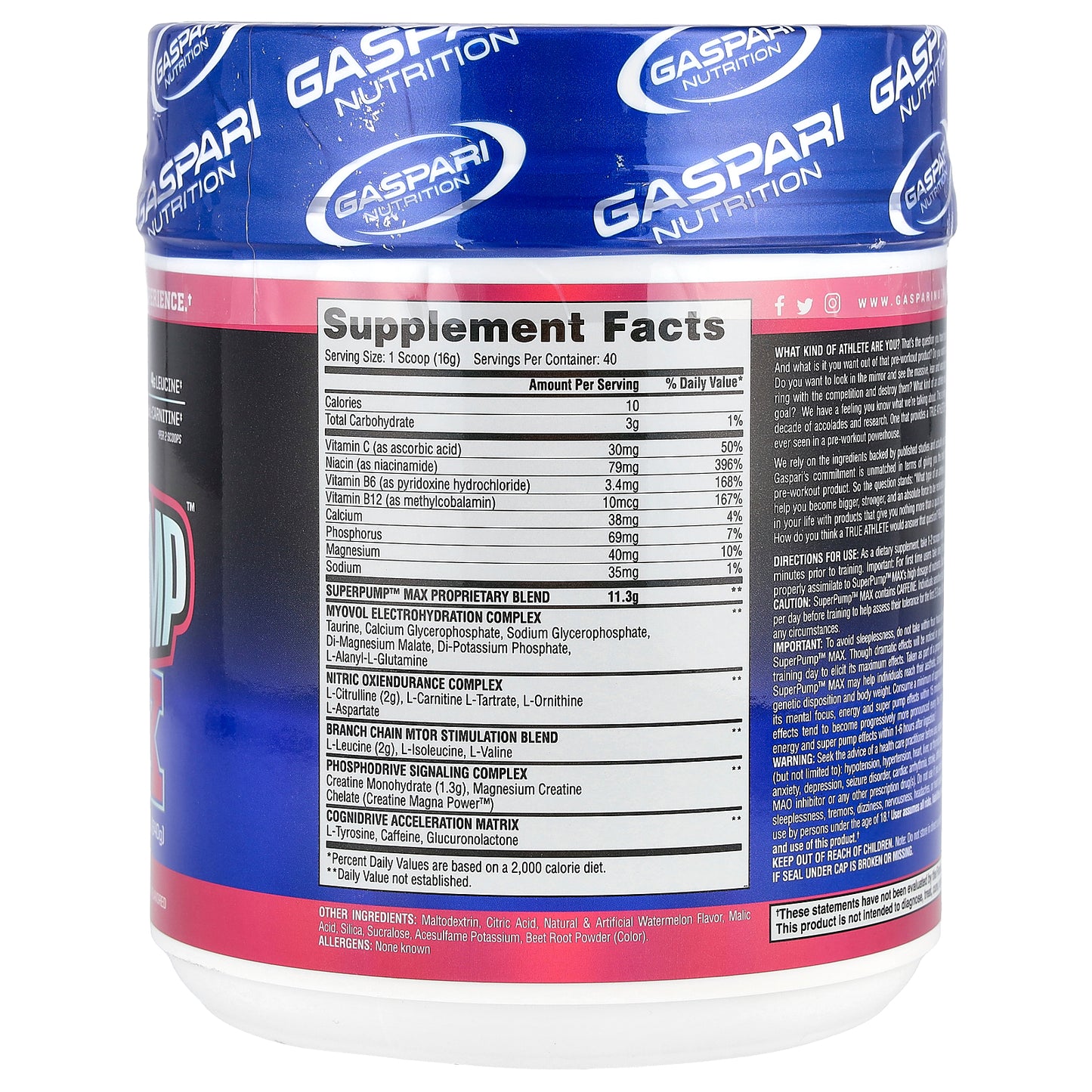 Gaspari Nutrition, SuperPump™ Max, Watermelon, 1.41 lbs (640 g)