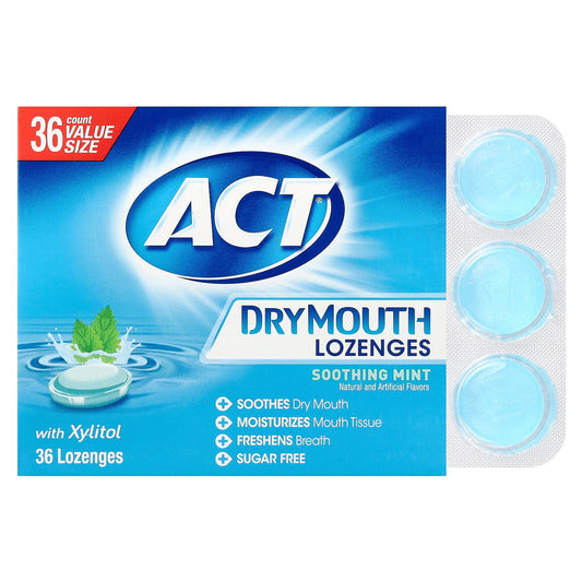 ACT, Dry Mouth Lozenges with Xylitol, Soothing Mint, 36 Lozenges
