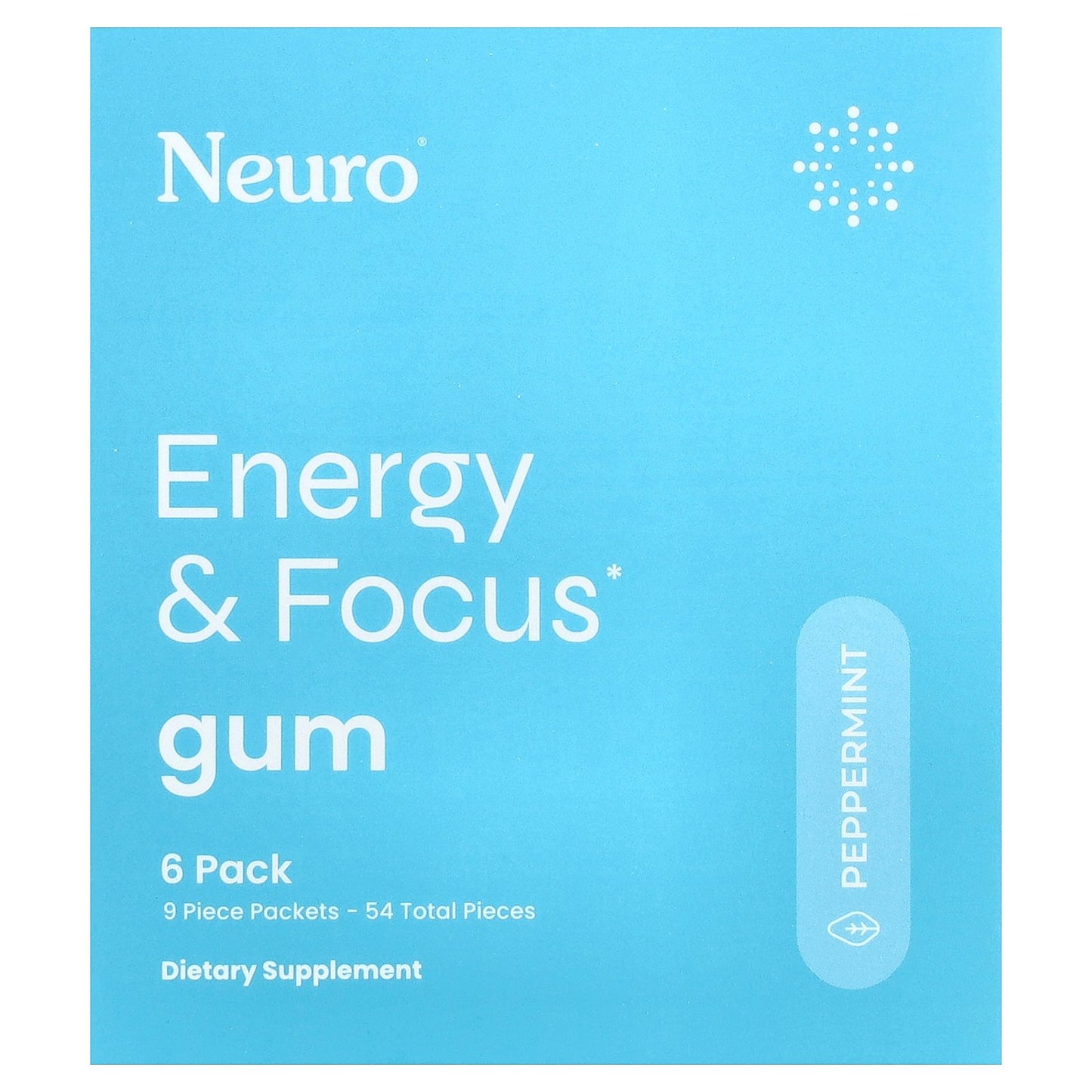NeuroGum, Energy & Focus Gum, Peppermint, 6 Packs, 9 Pieces Each