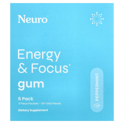 NeuroGum, Energy & Focus Gum, Peppermint, 6 Packs, 9 Pieces Each