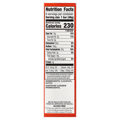 Larabar, Real Fruit & Nut Bar, Cashew Cookie, 6 Bars, 1.7 oz (48 g) Each