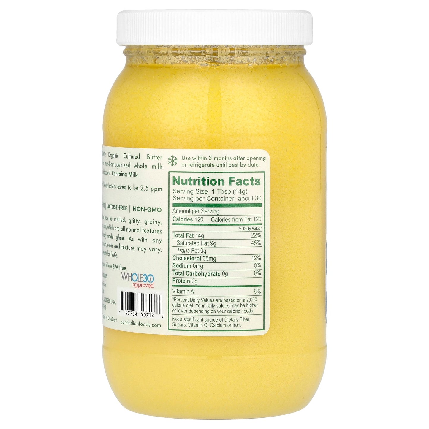 Pure Indian Foods, Organic Grassfed Cultured Ghee, 15 oz (425 g)