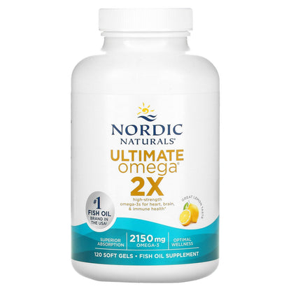 Nordic Naturals, Ultimate Omega 2X, Lemon, 2,150 mg, 120 Soft Gels (1,075 mg per Soft Gel)